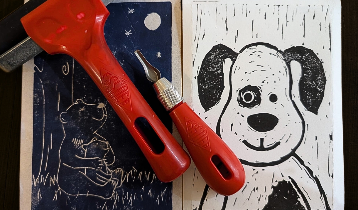 Lino prints and equipment