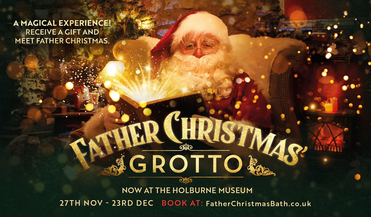 Father Christmas sat in the armchair of his cosy home, reading from a magical book.