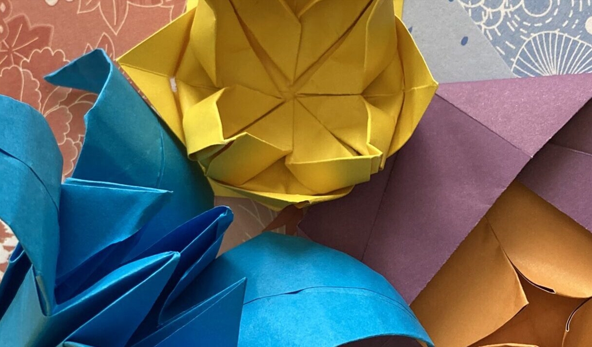 Image of paper origami in blue and yellow