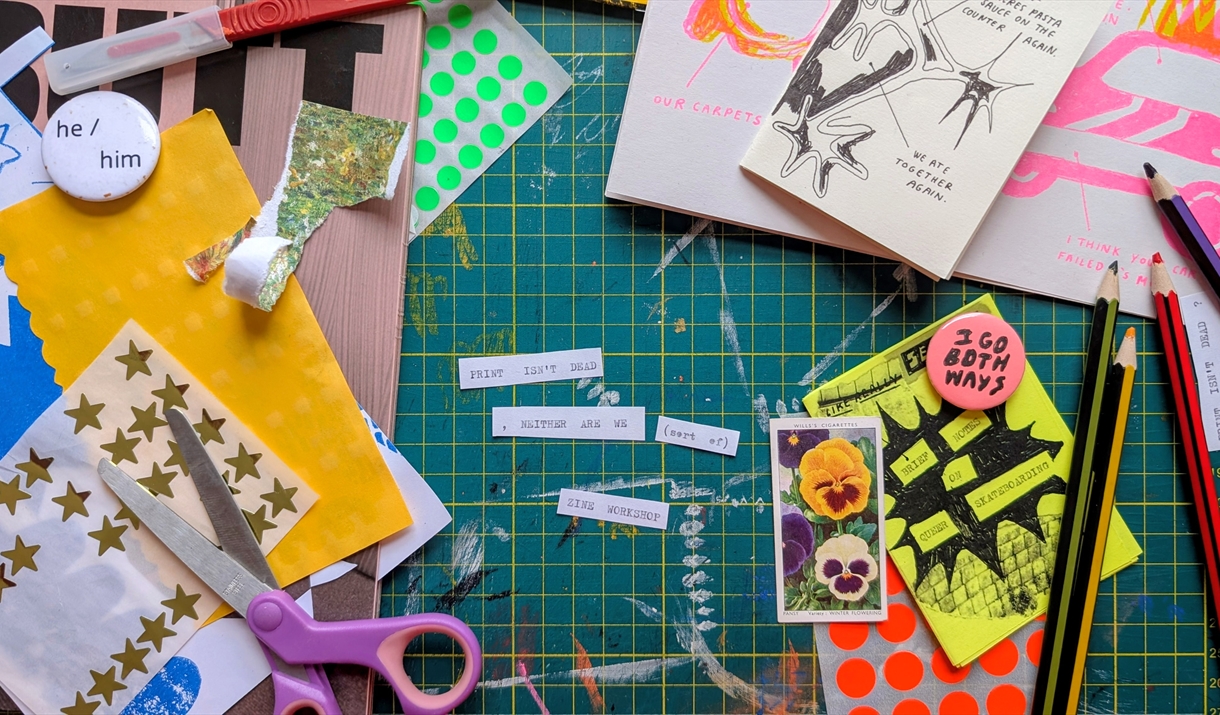 an array of zine materials