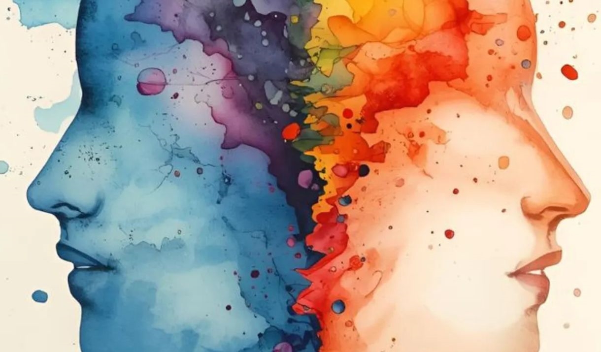 Colourful watercolour mirrored faces