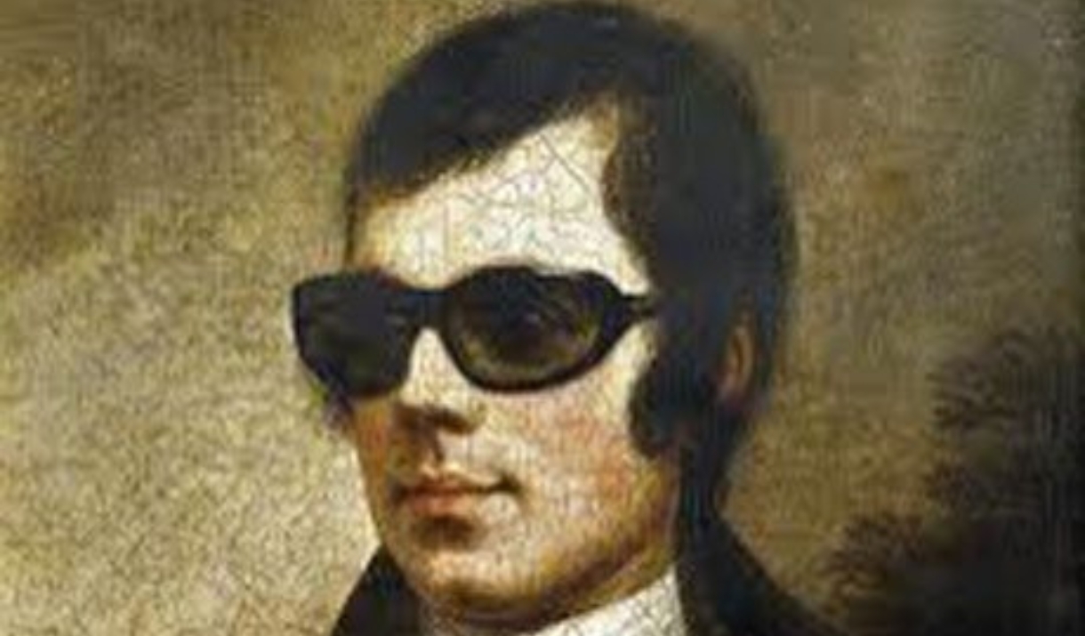 A picture of Scottish poet Robert Burns wearing sunglasses.