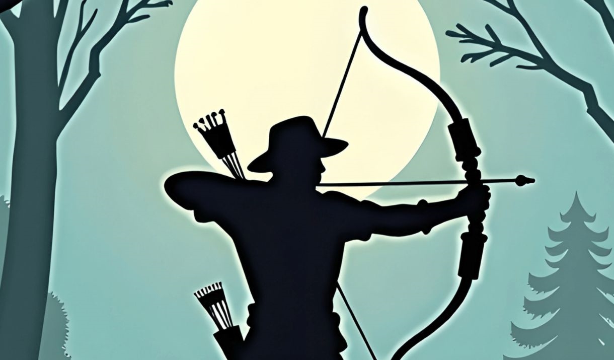 A silhouette of an archer in a green forest. Sparkfest logo at top corner
