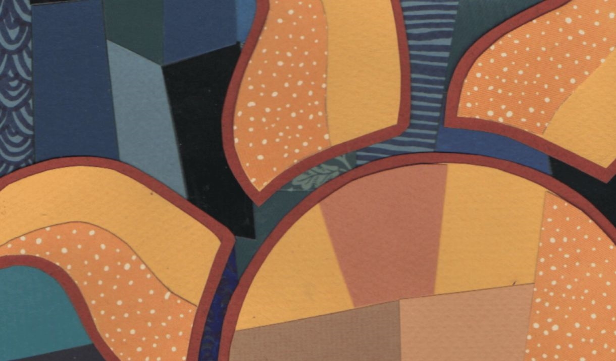 A golden mosaic sun against a moss green mosaic background. Sparkfest logo in top corner