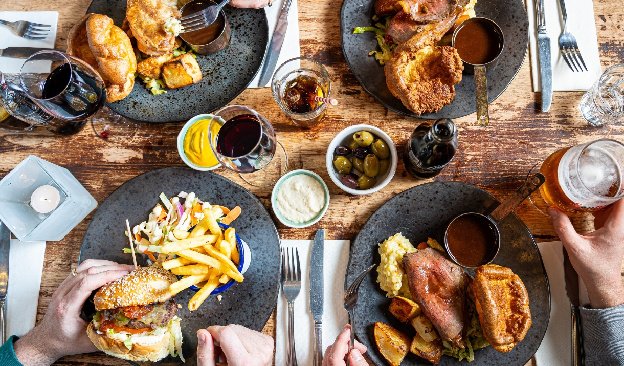 A table full of roast dinners at Green Park Brasserie