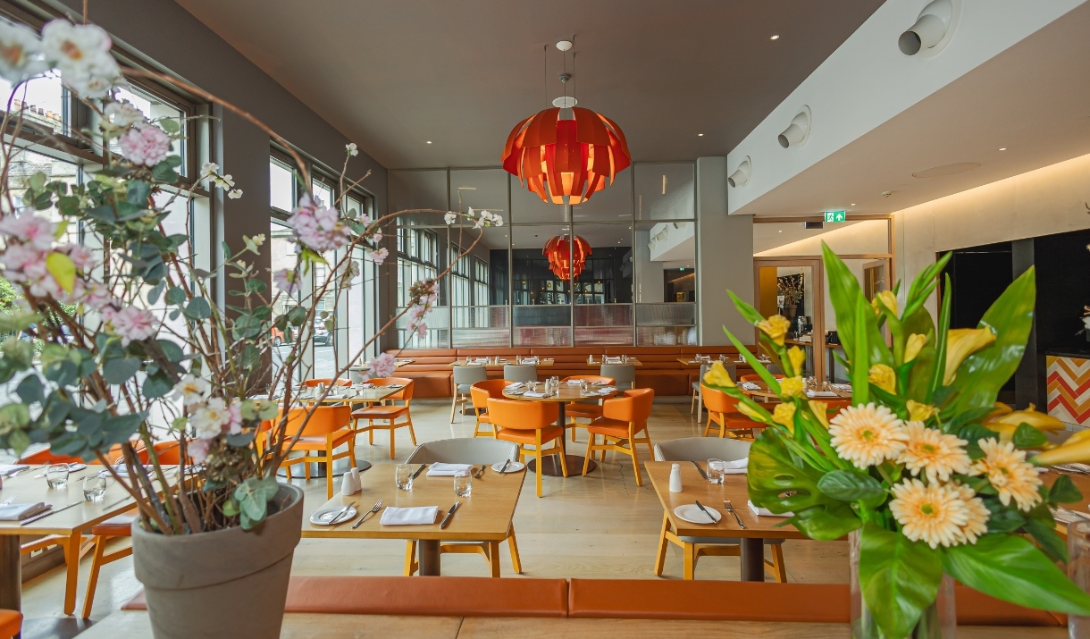 The interior of The Orange Artichoke restaurant, based within the Apex City of Bath Hotel.