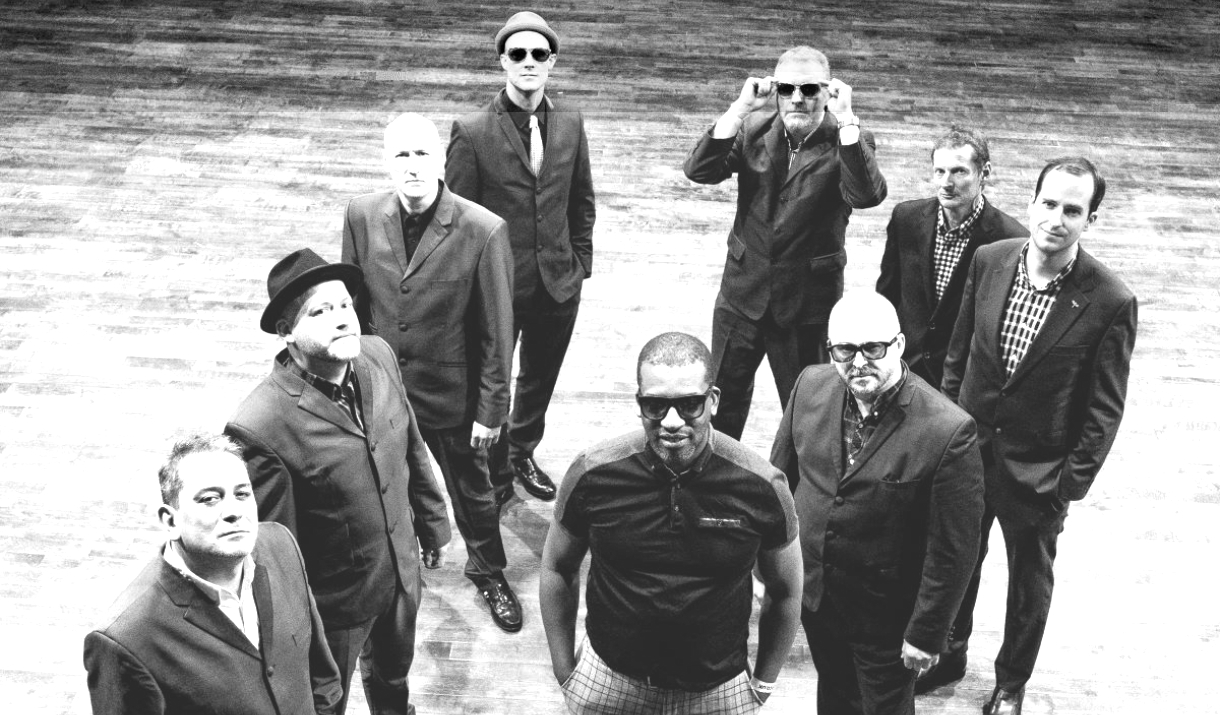 A Black and White photo of the Band The Specials Ltd