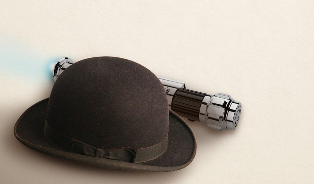 A bowler hat and a light saber.