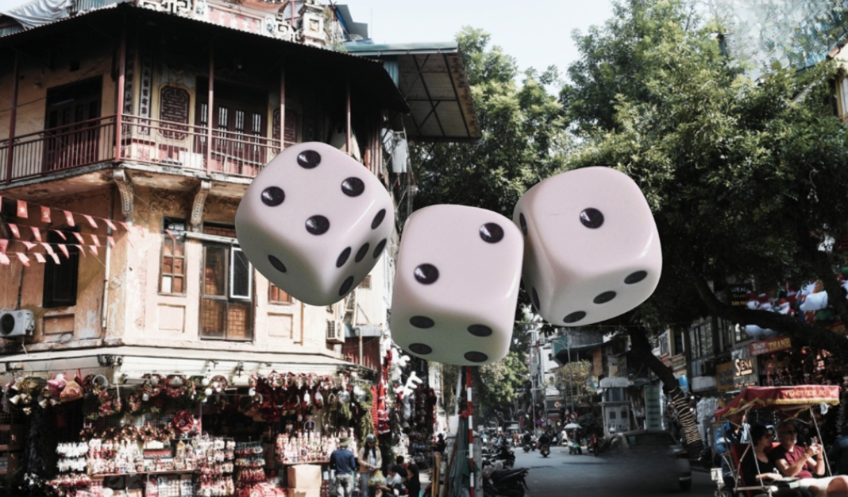 street scene with dice