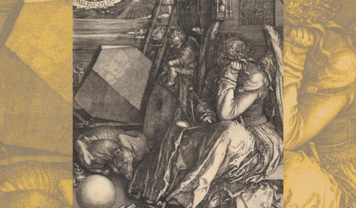 grey drawing of angel writing