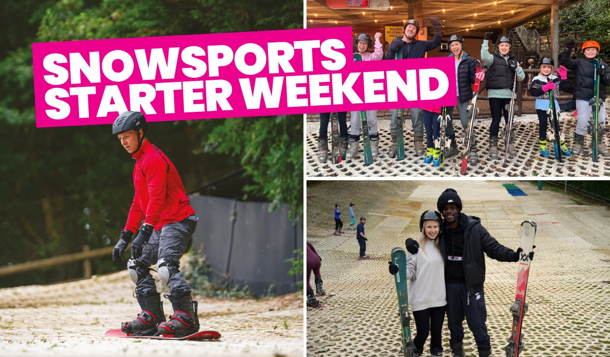A collage showcasing Mendip Activity Centre's Snowsports Starter Weekend in North Somerset