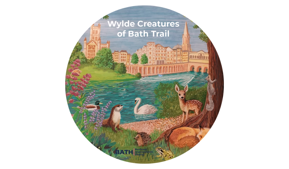 Illustration of Bath with woodland animals in the foreground