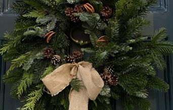 Wreath example hanging on a door