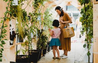 People in a green house