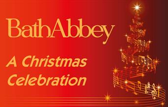 Red background with gold Christmas tree on
