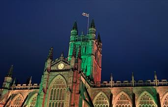 A church set against the starry night sky