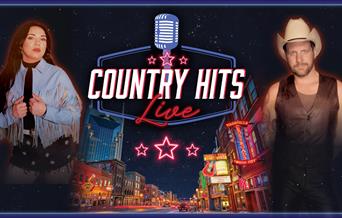 cutout photos of two country hits live performers sit on top of a busy nashville street scene
