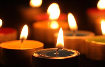 It's evening, a variety of candles are displayed.