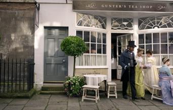 Bridgerton filming at a shop in Bath