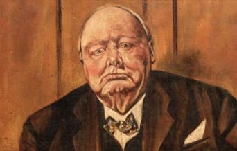 An oil painting of Winston Churchill in his old age