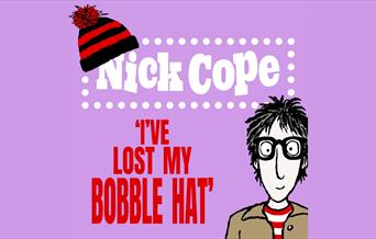 An illustration of Nick cope on a bright purple background.