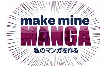 Make Mine Manga Logo with shards and eyes in the word Manga