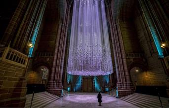 Peace Doves by Peter Walker Sculptor at Liverpool Cathedral, 10,000 paper doves hung from the crossing ceiling