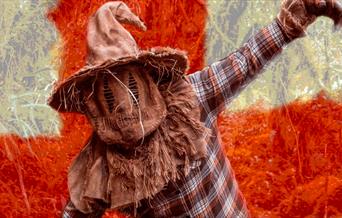 A scarecrow in front of a St George's Cross