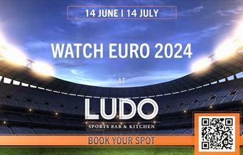 Picture of a stadium with the text - Watch Euro 2024 at Ludo