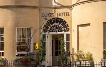 The outside of the Dukes Hotel building, in Bath.