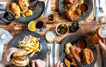 A table full of roast dinners at Green Park Brasserie