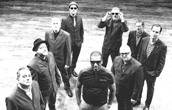 A Black and White photo of the Band The Specials Ltd