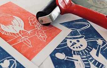 Lino printing Christmas cards