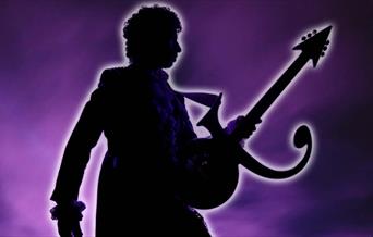 Jimi's silhouette on purple background