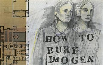 A sketch of two women, with various floor plans to buildings.