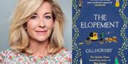 Gill Hornby on the left and The Elopement book cover on the right