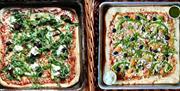 Pizzas topped with vegetables