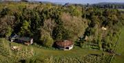 Aerial view of Campwell Farm in the village of Winsley near Bath