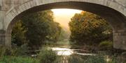 View under the bridge and of the river and valley.