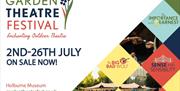 A poster advertising the Garden Theatre Festival 2026 at The Holburne Museum in Bath.
