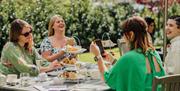 Friends sharing afternoon tea in the gardem