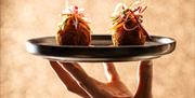 Hand holding snacks on plate