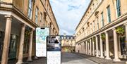 Phones showing a tour map and the city of Bath