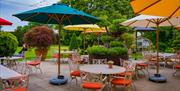 Terrace with tables and umbrellas