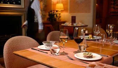 Table set with glasses of wine