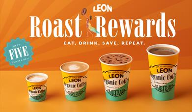 A selection of LEON-branded coffee cups of different sizes