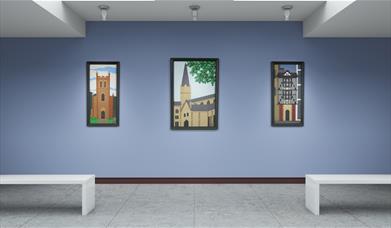Three of Brick Galleria's LEGO brick paintings hanging in a gallery