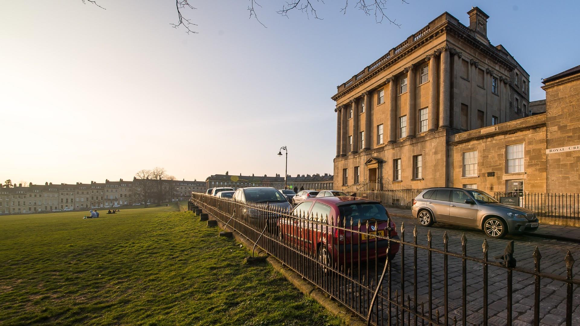 The view of Royal Crescent taken from the corner of the street