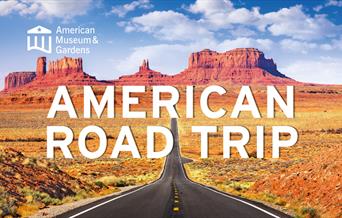 A poster advertising the American Road Trip exhibition at the American Museum & Gardens, Bath