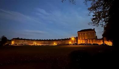 Royal Crescent lit up in the dark